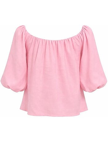 Modaalmix blouse met madonnakraag en ruchesdetail mixray