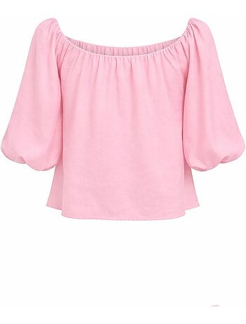 Modaalmix blouse met madonnakraag en ruchesdetail mixray