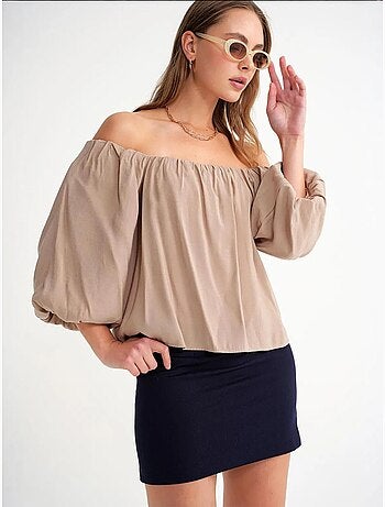 Modaalmix blouse met madonnakraag en ruchesdetail mixray