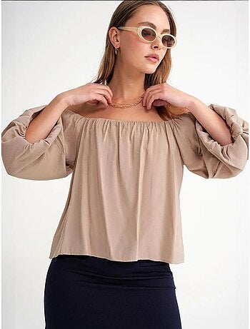 Modaalmix blouse met madonnakraag en ruchesdetail mixray