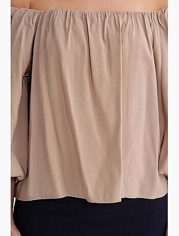 Modaalmix blouse met madonnakraag en ruchesdetail mixray