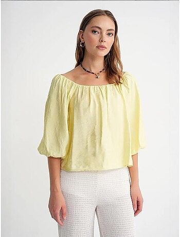 Modaalmix blouse met madonnakraag en ruchesdetail mixray
