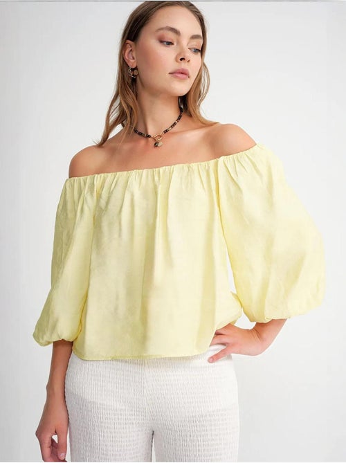 Modaalmix blouse met madonnakraag en ruchesdetail mixray - Kiabi