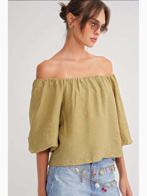 Modaalmix blouse met madonnakraag en ruchesdetail mixray - Kiabi