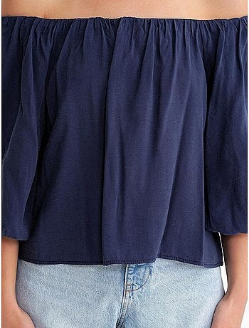 Modaalmix blouse met madonnakraag en ruchesdetail mixray