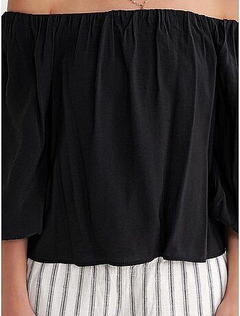 Modaalmix blouse met madonnakraag en ruchesdetail mixray