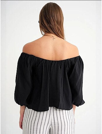 Modaalmix blouse met madonnakraag en ruchesdetail mixray