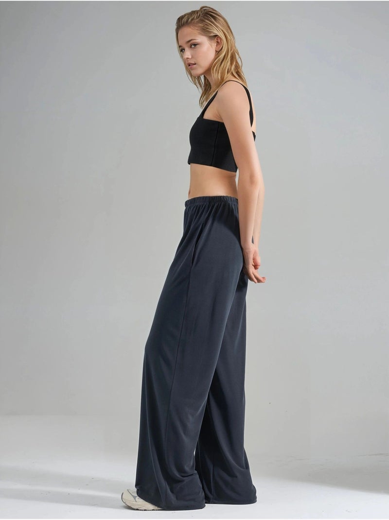 Modal broek met elastische taille en rechte pijpen busem Donkergrijs - Kiabi