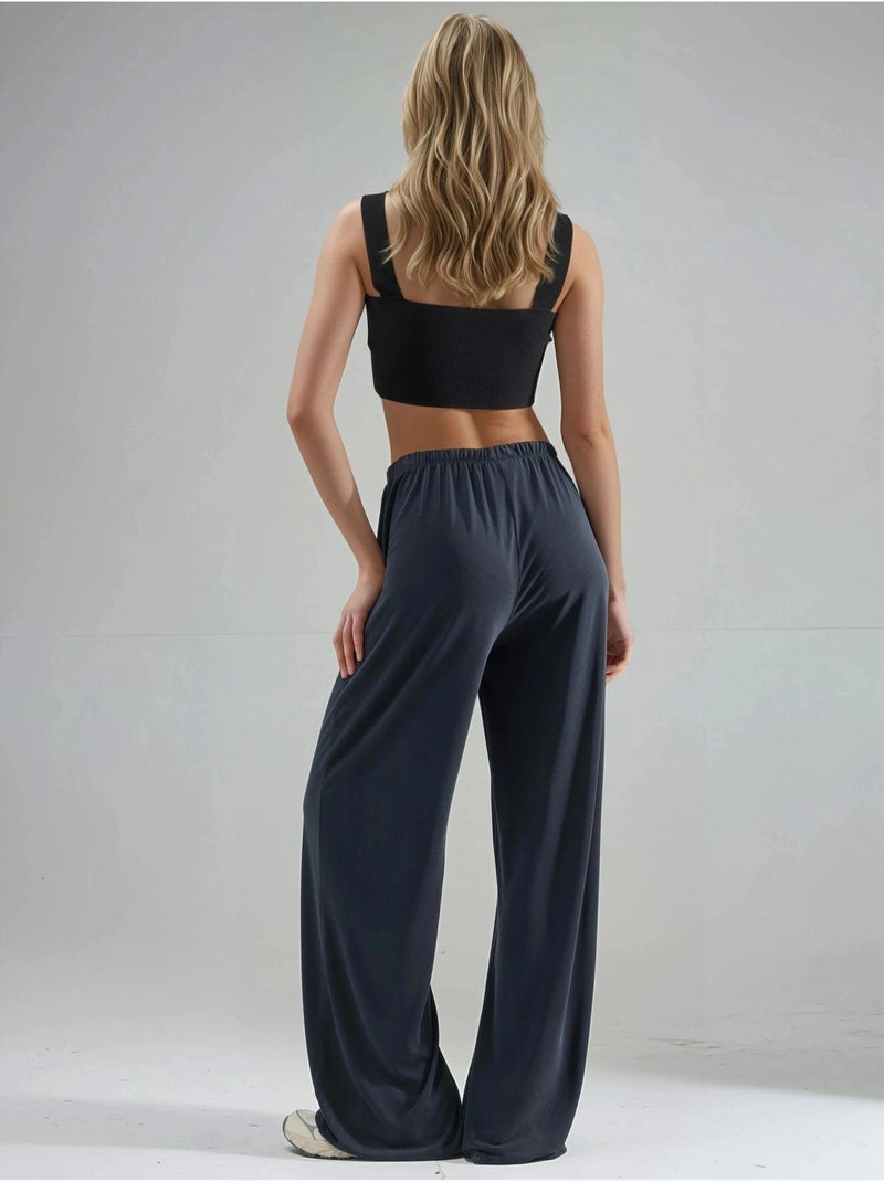 Modal broek met elastische taille en rechte pijpen busem Donkergrijs - Kiabi