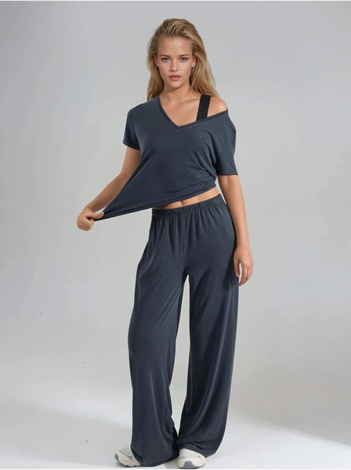 Modal broek met elastische taille en rechte pijpen busem - Kiabi