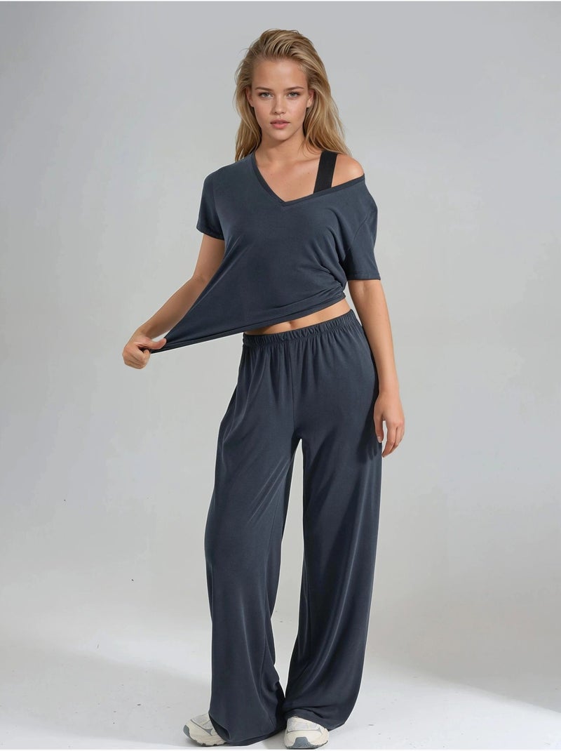 Modal broek met elastische taille en rechte pijpen busem Donkergrijs - Kiabi