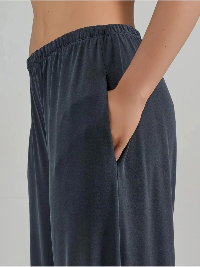 Modal broek met elastische taille en rechte pijpen busem Donkergrijs - Kiabi