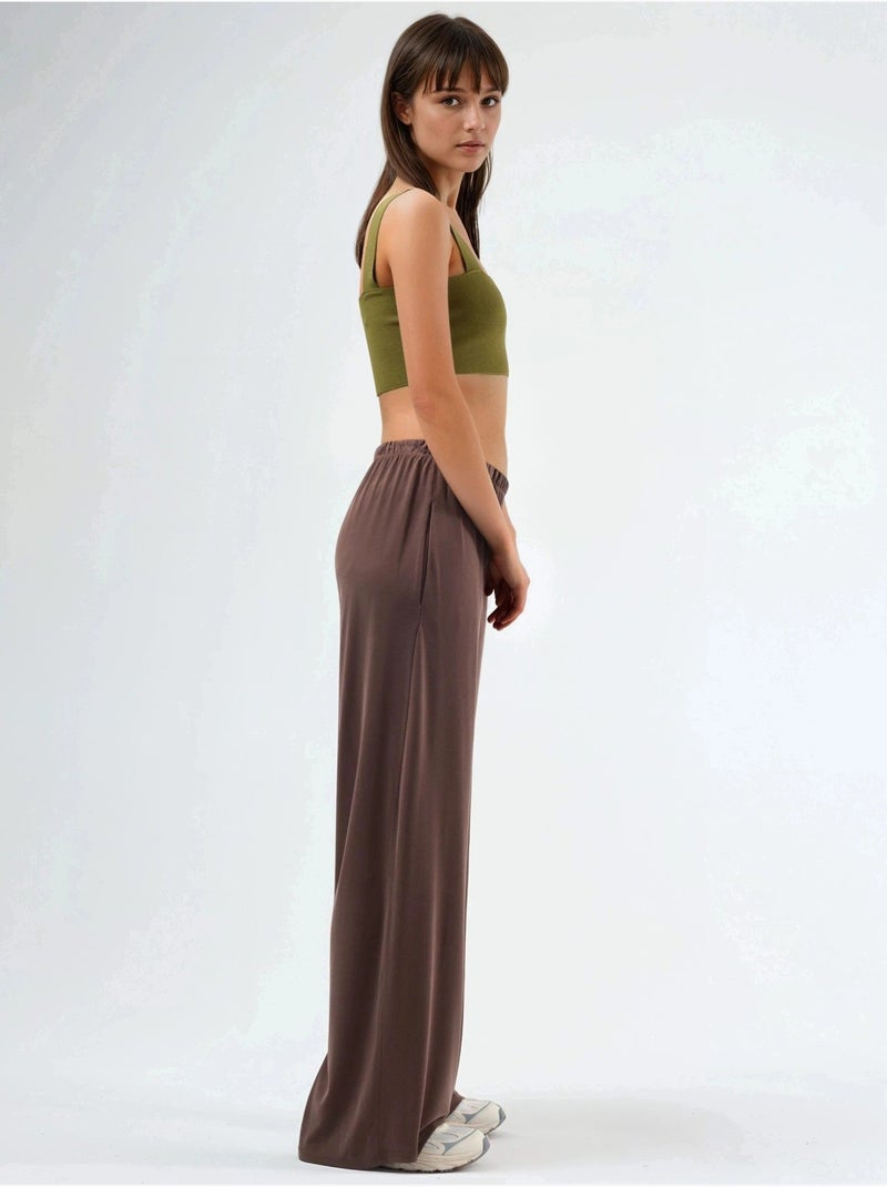 Modal broek met elastische taille en rechte pijpen busem Lichtbruin - Kiabi
