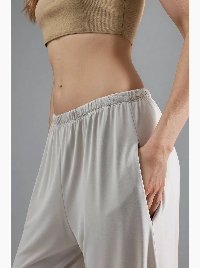 Modal broek met elastische taille en rechte pijpen busem Zand - Kiabi
