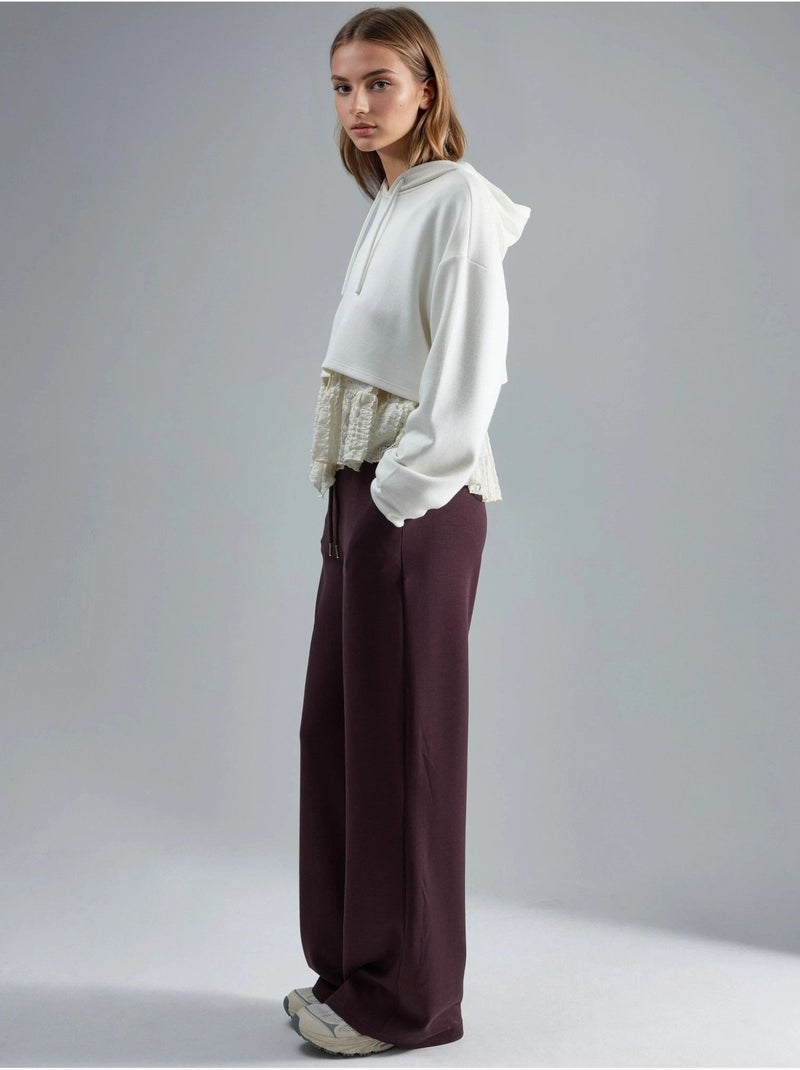 Modal broek met middelhoge taille en wijde pijpen busem Bordeauxrood - Kiabi