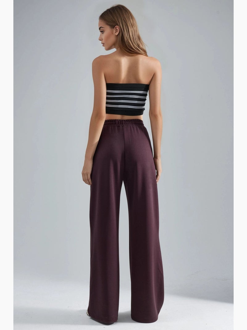 Modal broek met middelhoge taille en wijde pijpen busem Bordeauxrood - Kiabi