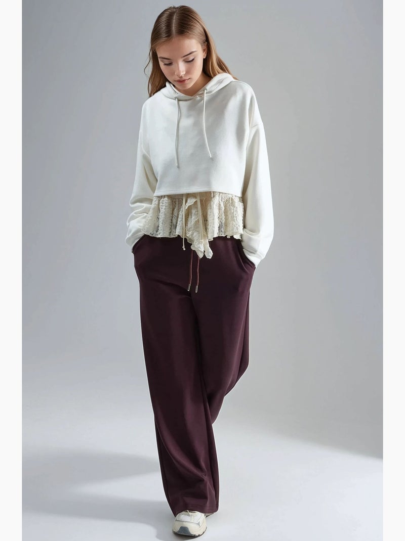 Modal broek met middelhoge taille en wijde pijpen busem Bordeauxrood - Kiabi