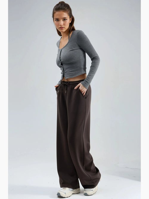 Modal broek met middelhoge taille en wijde pijpen busem - Kiabi Modal broek met middelhoge taille en wijde pijpen busem - Kiabi
