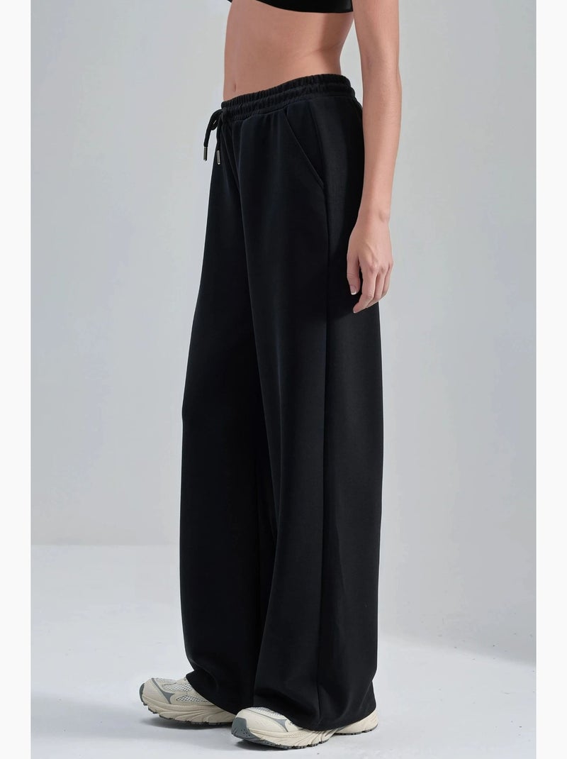 Modal broek met middelhoge taille en wijde pijpen busem Zwart - Kiabi