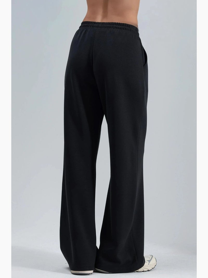 Modal broek met middelhoge taille en wijde pijpen busem Zwart - Kiabi