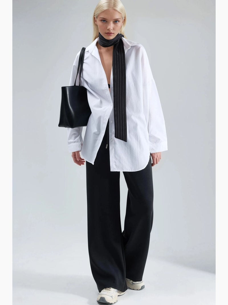 Modal broek met middelhoge taille en wijde pijpen busem Zwart - Kiabi