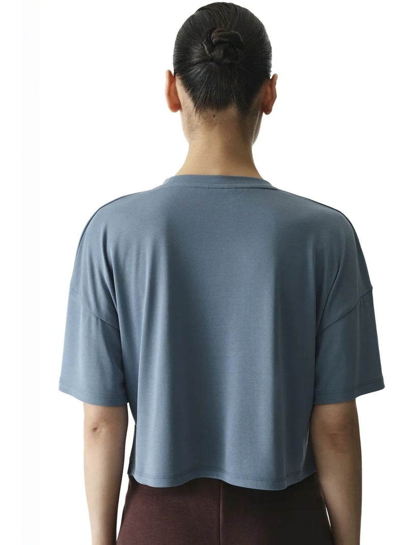 Modal crop t-shirt met split penti Blauw - Kiabi