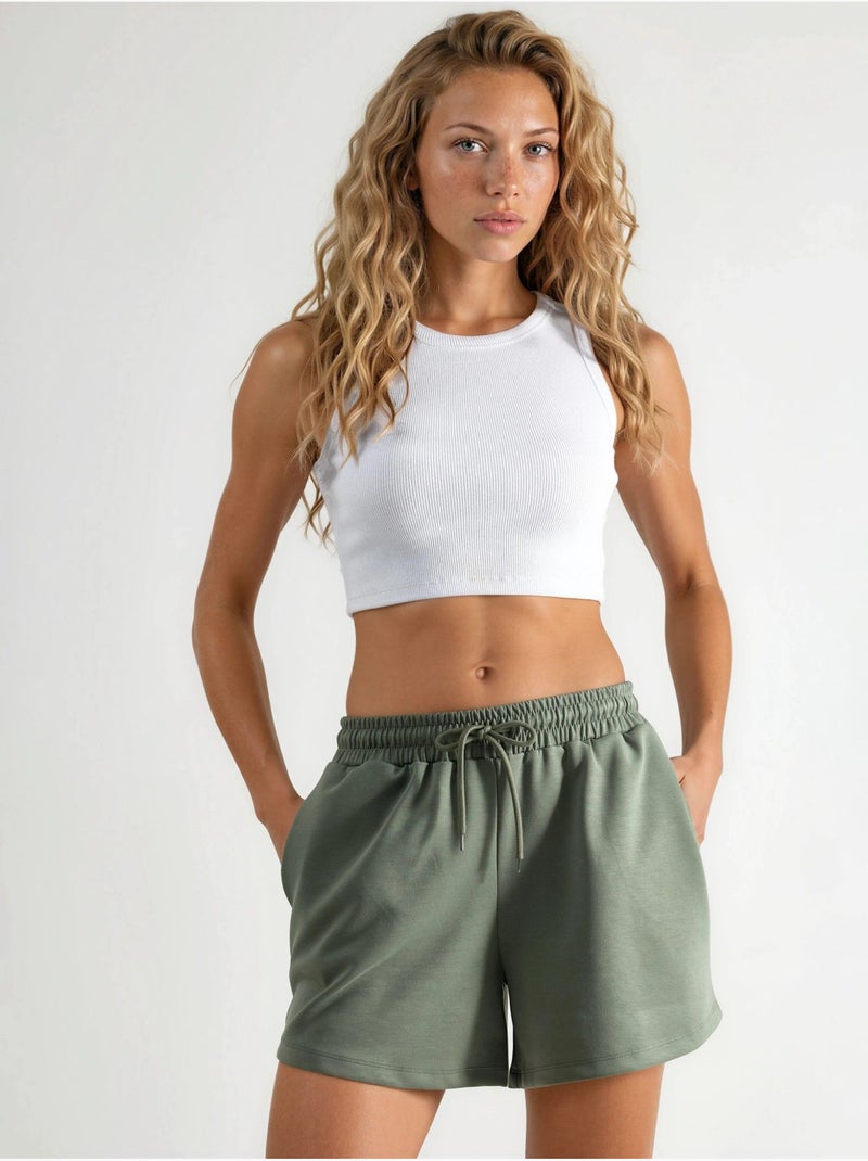 Modal shorts met elastische taille en zakken busem Kaki - Kiabi
