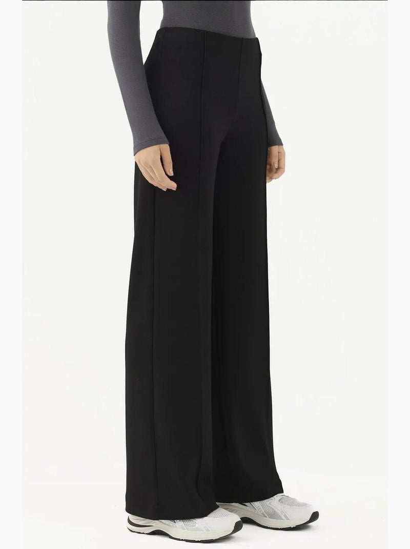 Modal-touch broek met ribdetails en wijde pijpen hiccup Zwart - Kiabi