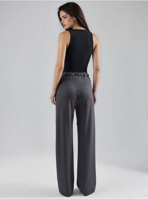 Modal touch gebreide broek met hoge taille, ceintuur en rechte pijpen, hiccup - Kiabi