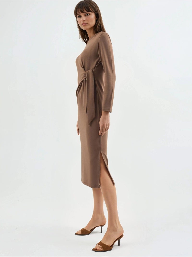 Modal touch jurk met split, bersan-collectie hiccup Camel - Kiabi