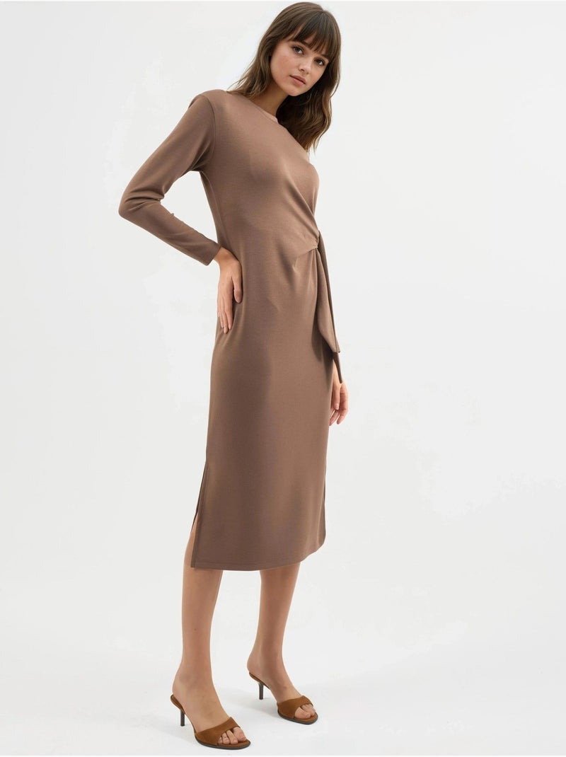 Modal touch jurk met split, bersan-collectie hiccup Camel - Kiabi