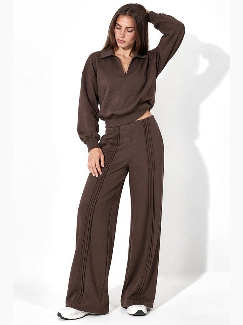 Modal touch ribdetail straight leg broek hiccup Chocoladebruin - Kiabi