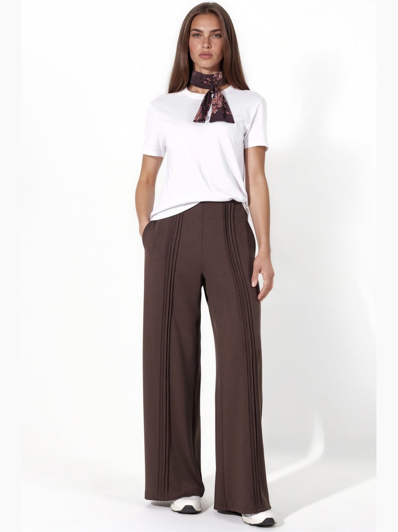 Modal touch ribdetail straight leg broek hiccup Chocoladebruin - Kiabi