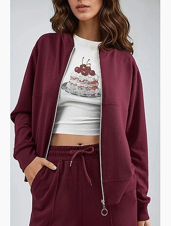 Modal touch sweatshirt met rits & geribde broek co-ord set hiccup