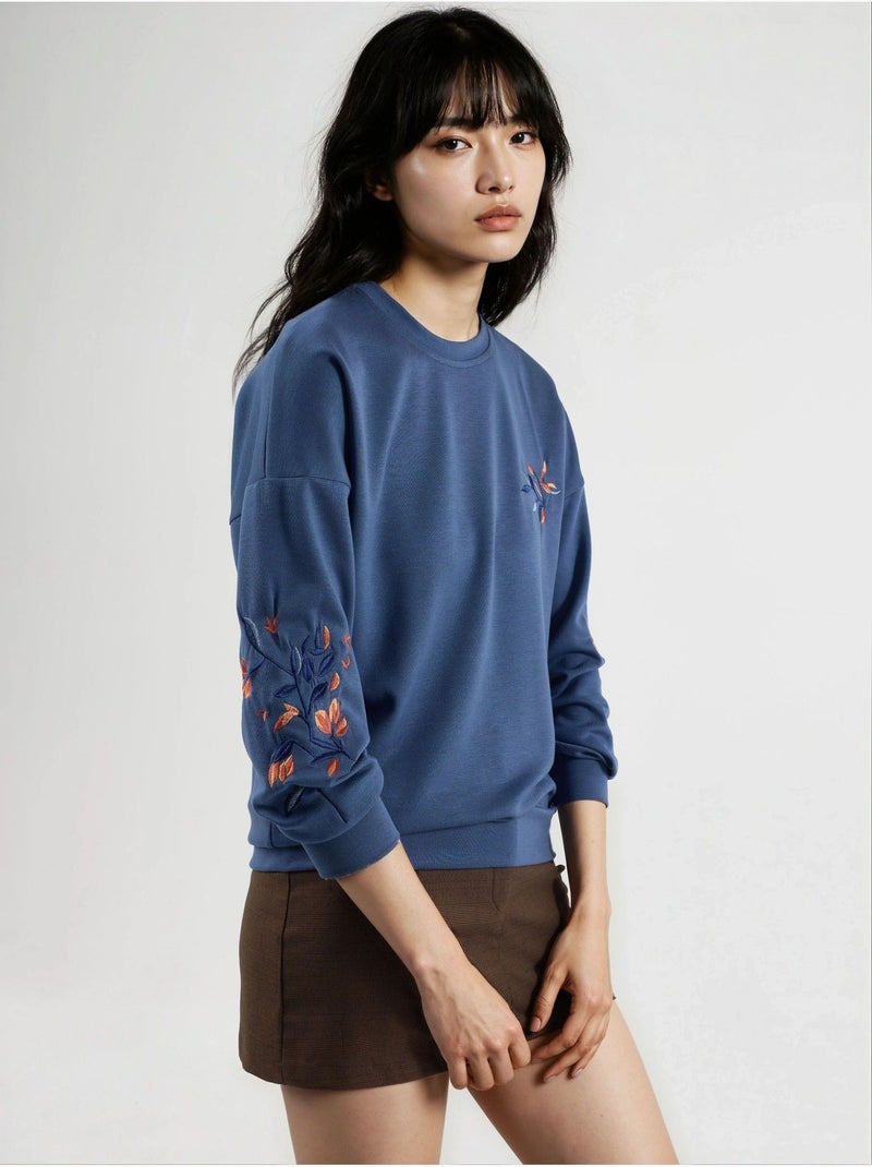 Modal touch sweatshirt met ronde hals en borduursel, bersan-collectie hiccup Lichtblauw - Kiabi