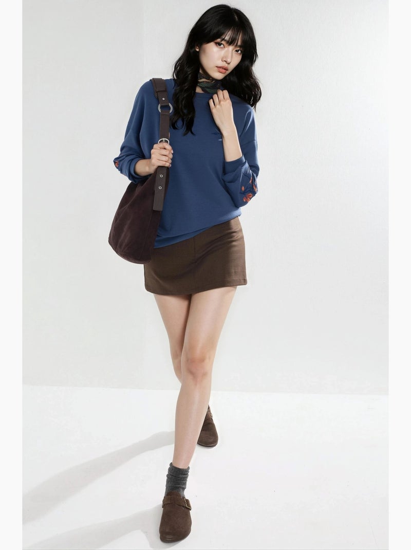 Modal touch sweatshirt met ronde hals en borduursel, bersan-collectie hiccup Lichtblauw - Kiabi