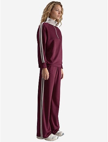Modal-touch wide leg gestreepte tweedelige co-ord set met ritskraag hiccup