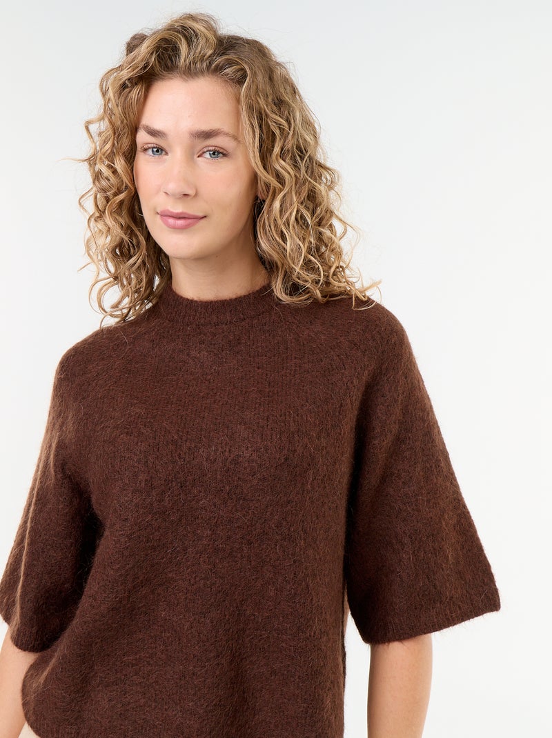 Mohairtrui met korte mouwen en lage mouwinzet Bruin - Kiabi
