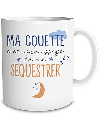 Mok humoristique en keramiek wit inscription Ma dekbed a encore essayé van me SÉQUESTRER