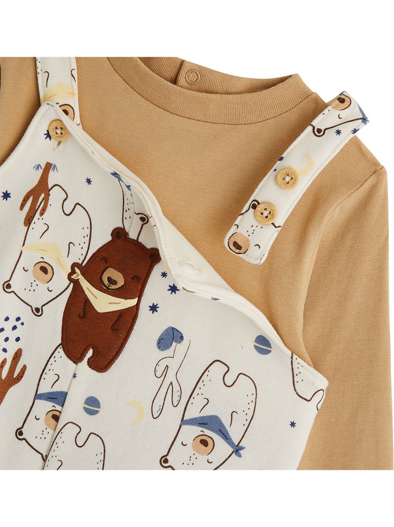 Moka fleece babyoveralls en t-shirtset Ecru - Kiabi