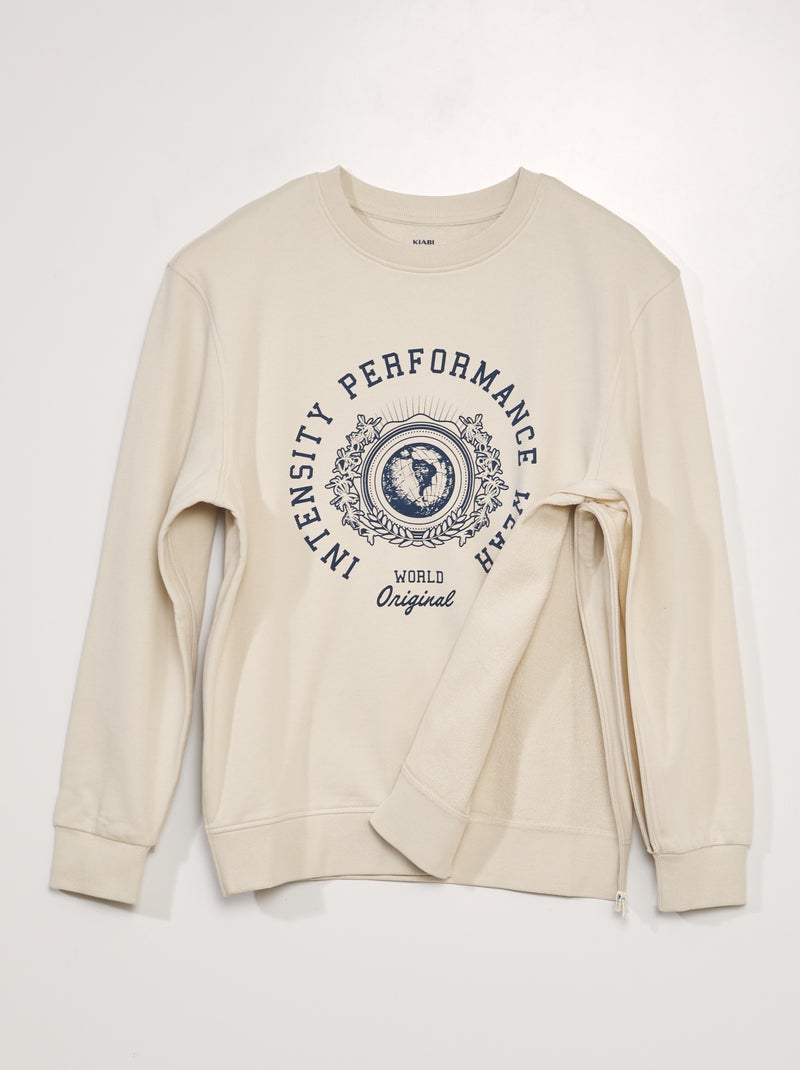 Molleton sweatshirt met print - gemakkelijk aan te trekken collectie BIEGE - Kiabi