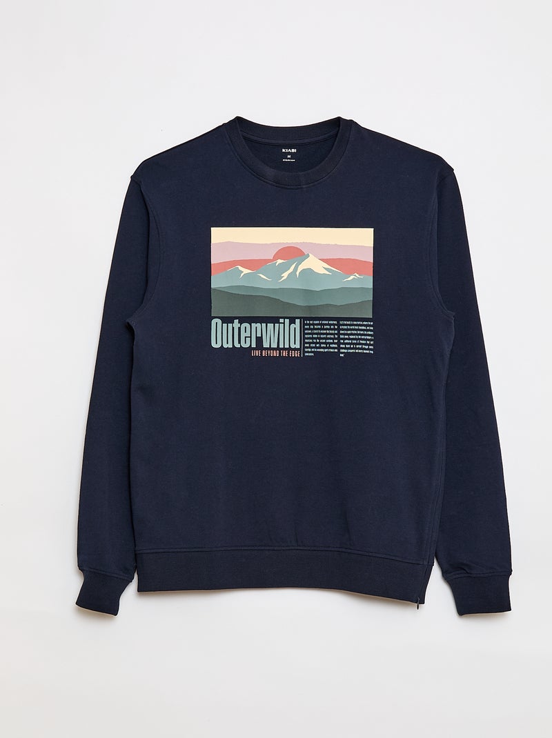 Molton sweater met print - Gemakkelijk aan te trekken Blauw - Kiabi