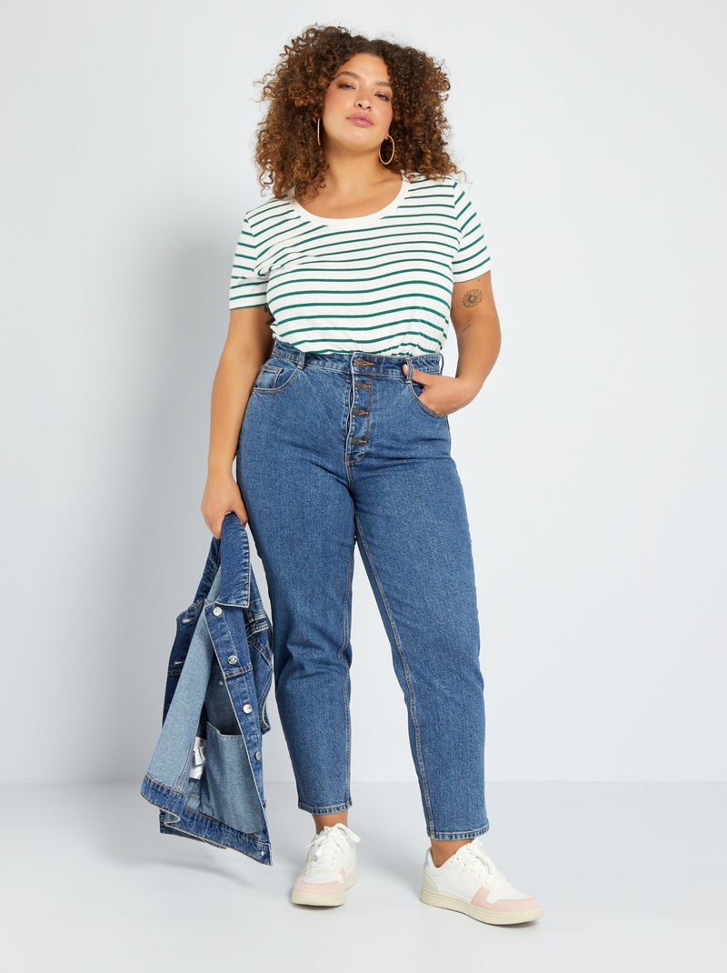 Mom-fit jeans met hoge taille L28 5 zakken BLAUW - Kiabi