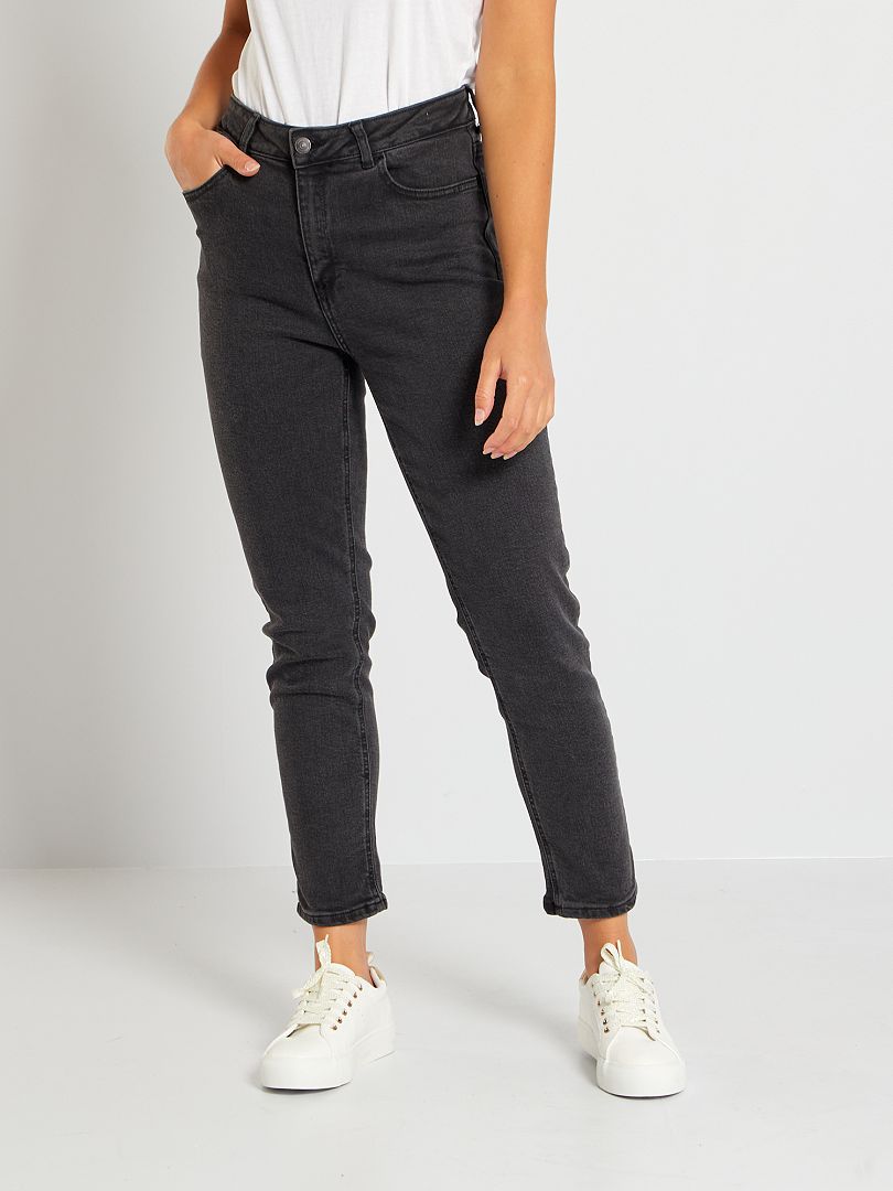 Mom-fit jeans met hoge taille L32 ZWART - Kiabi