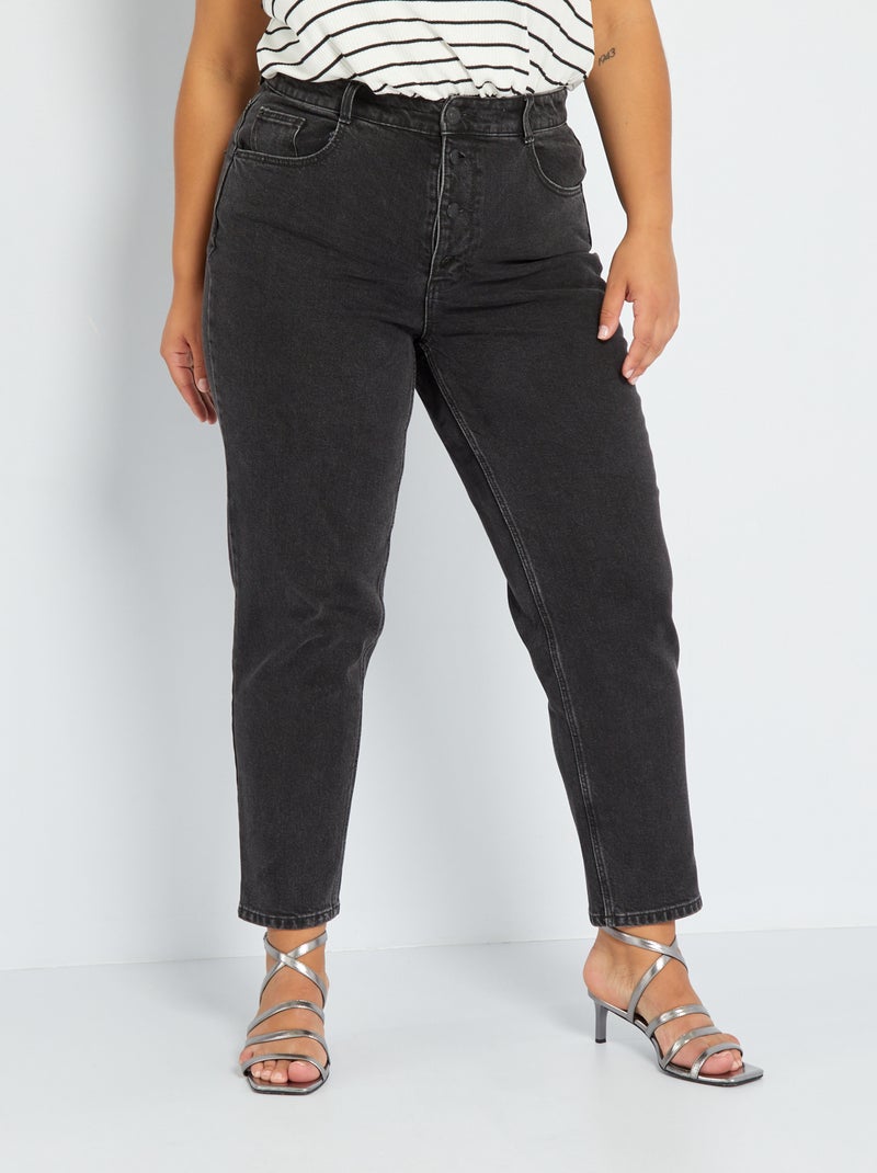 Mom-fit jeans met hoge taille (L34) - 5 zakken ZWART - Kiabi