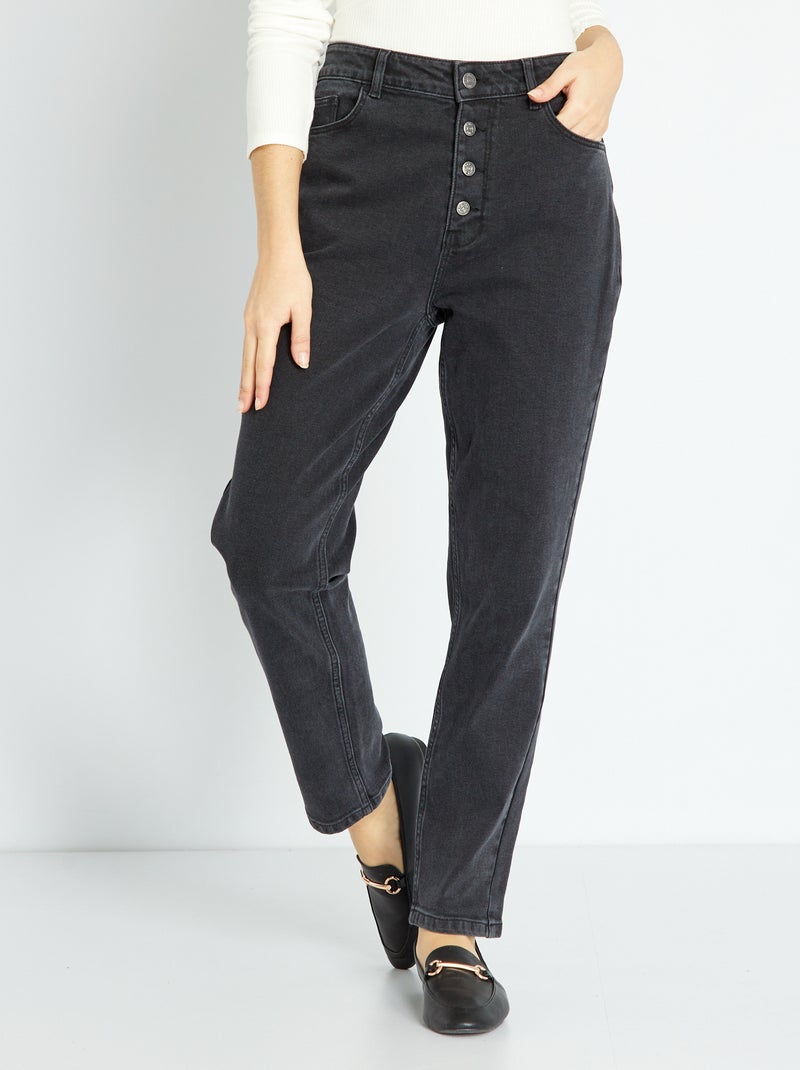 Mom-fit jeans met zeer hoge taille - L34 ZWART - Kiabi