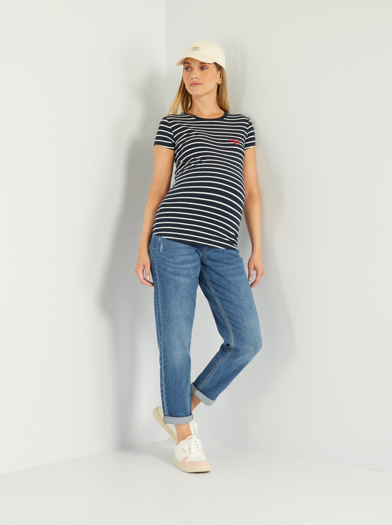 Mom-fit zwangerschapsjeans met stretch BLAUW - Kiabi
