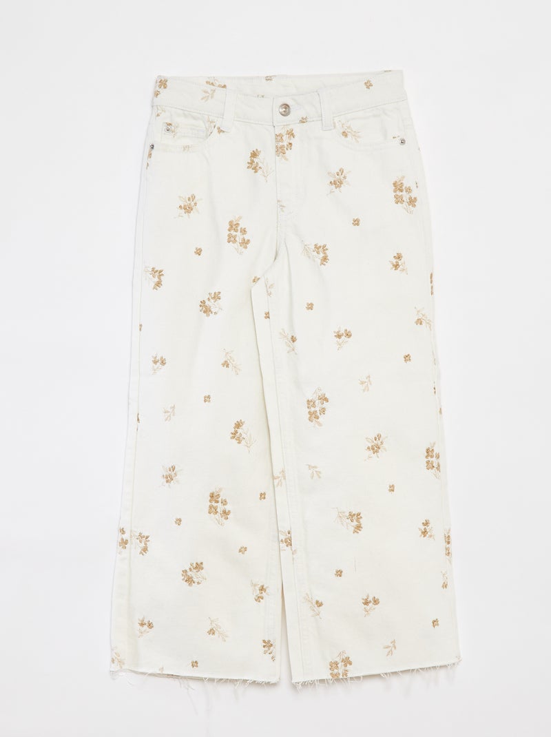 Mom jeans met bloemmotiefje WIT - Kiabi