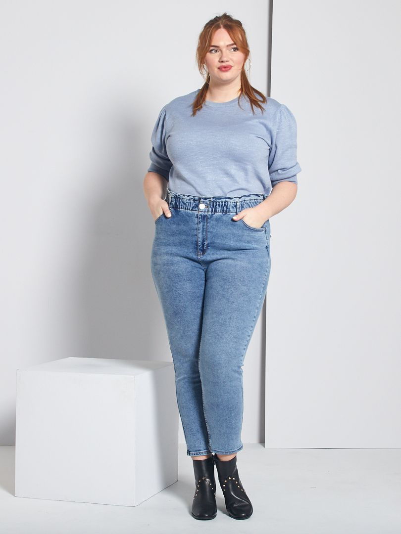 Mom jeans met elastische taille BLAUW - Kiabi