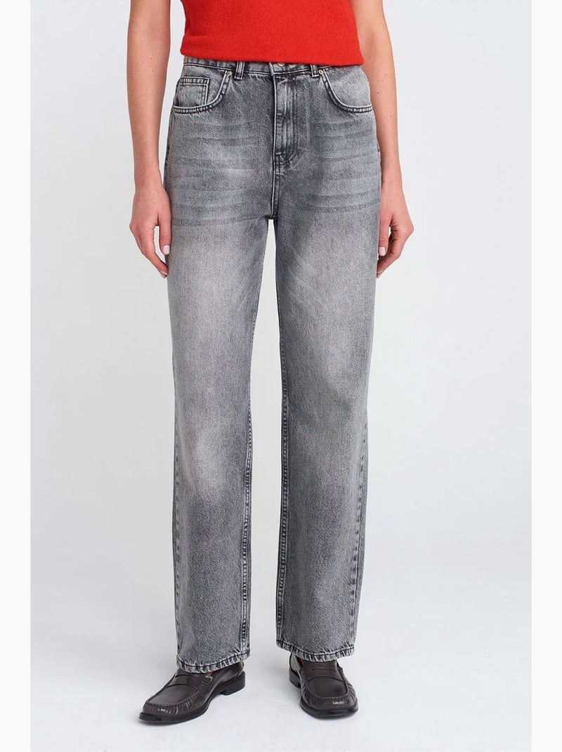 Mom jeans met hoge taille en rechte pijp dilvin Lichtgrijs - Kiabi